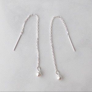 Silver ball threader earrings